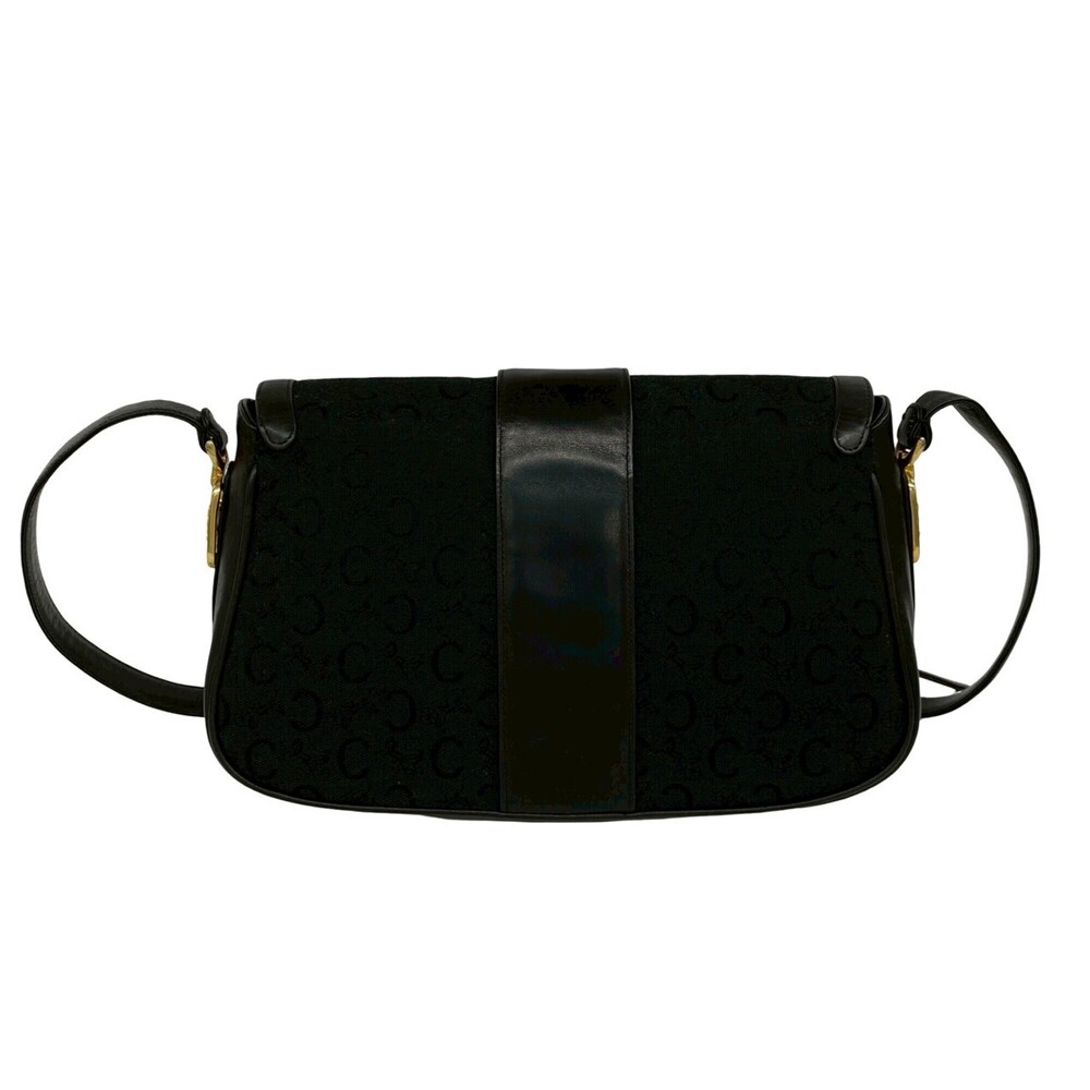 CELINE Vintage C Macadam Triomphe Hardware Canvas Leather Genuine Shoulder Ba... - Picture 3 of 10